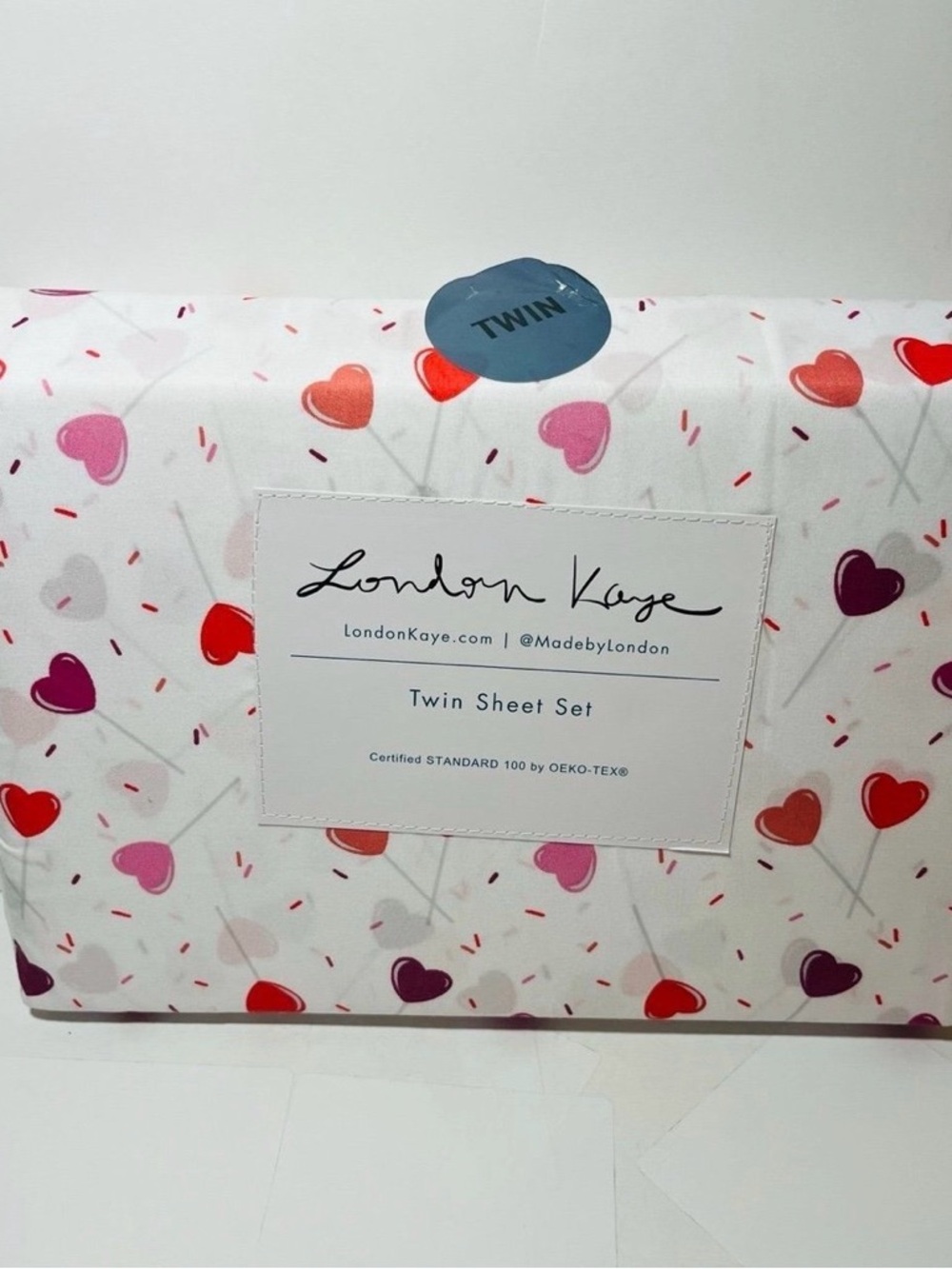 London Kaye Heart Valentine Sucker Lollipops White Twin Sheet Set